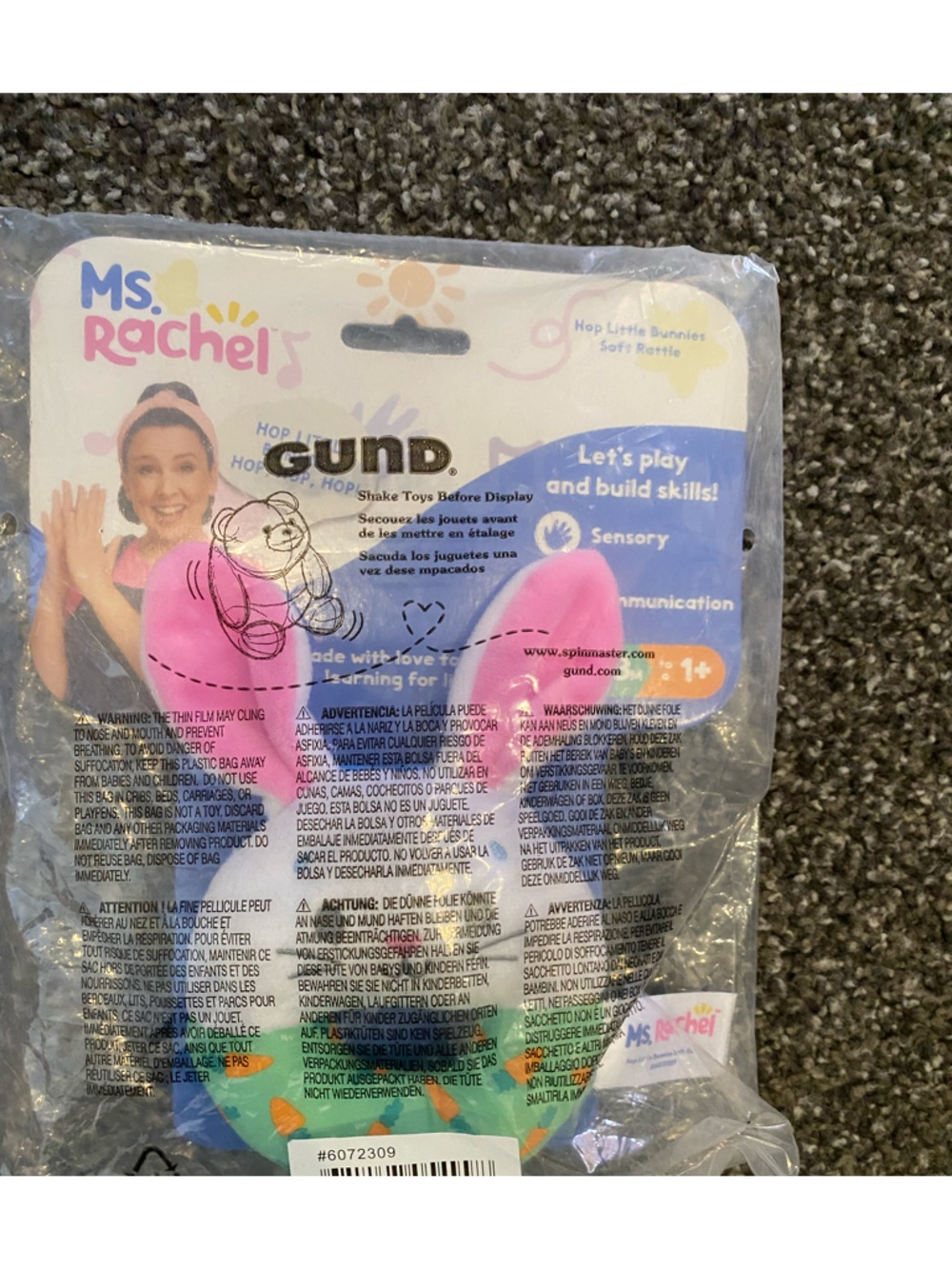 New! Ms. Rachel Official Hop Little Bunnies Soft Rattle, Baby Teething Toys